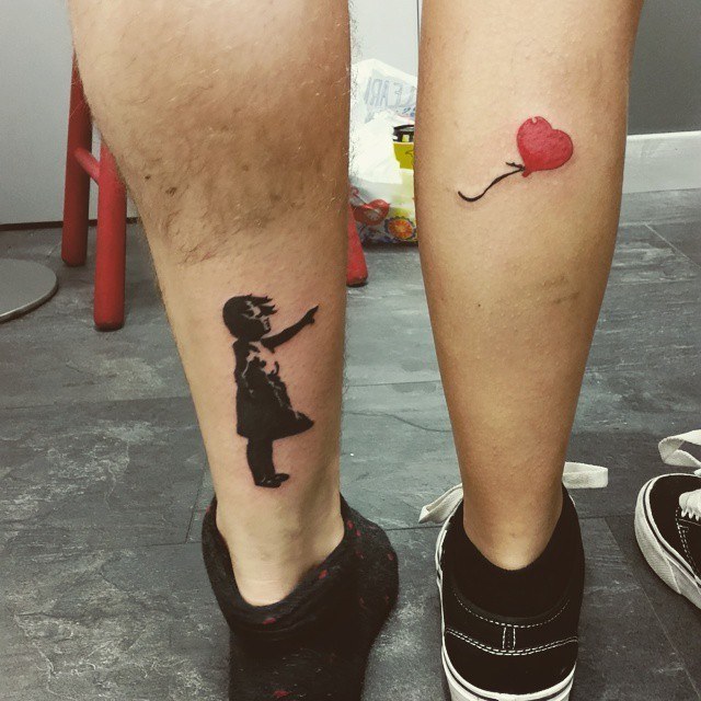 Little Girl and Heart Balloon Couple Tattoo Tattoo on skin