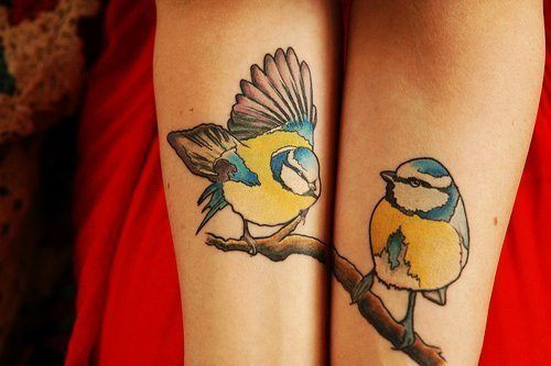 Lovebirds Sitting on a Tree Couple Tattoo Ideas Tattoo on skin