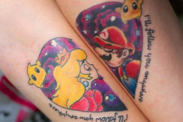 Mario and Peach Timeless Couple Tattoo Designs Tattoo on skin