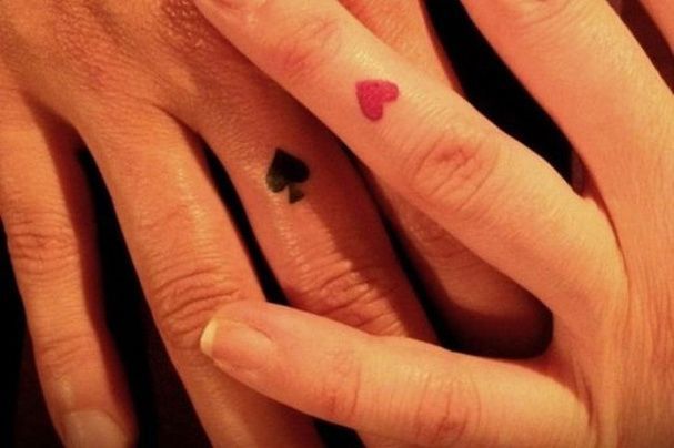 Reversed Heart Cute Couple Tattoos Tattoo on skin