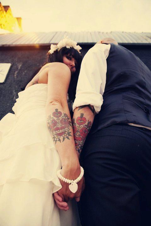 Rock and Roll Wedding Couple Tattoo Ideas Tattoo on skin
