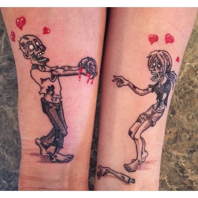 Zombie Love Couple Tattoo Tattoo on skin