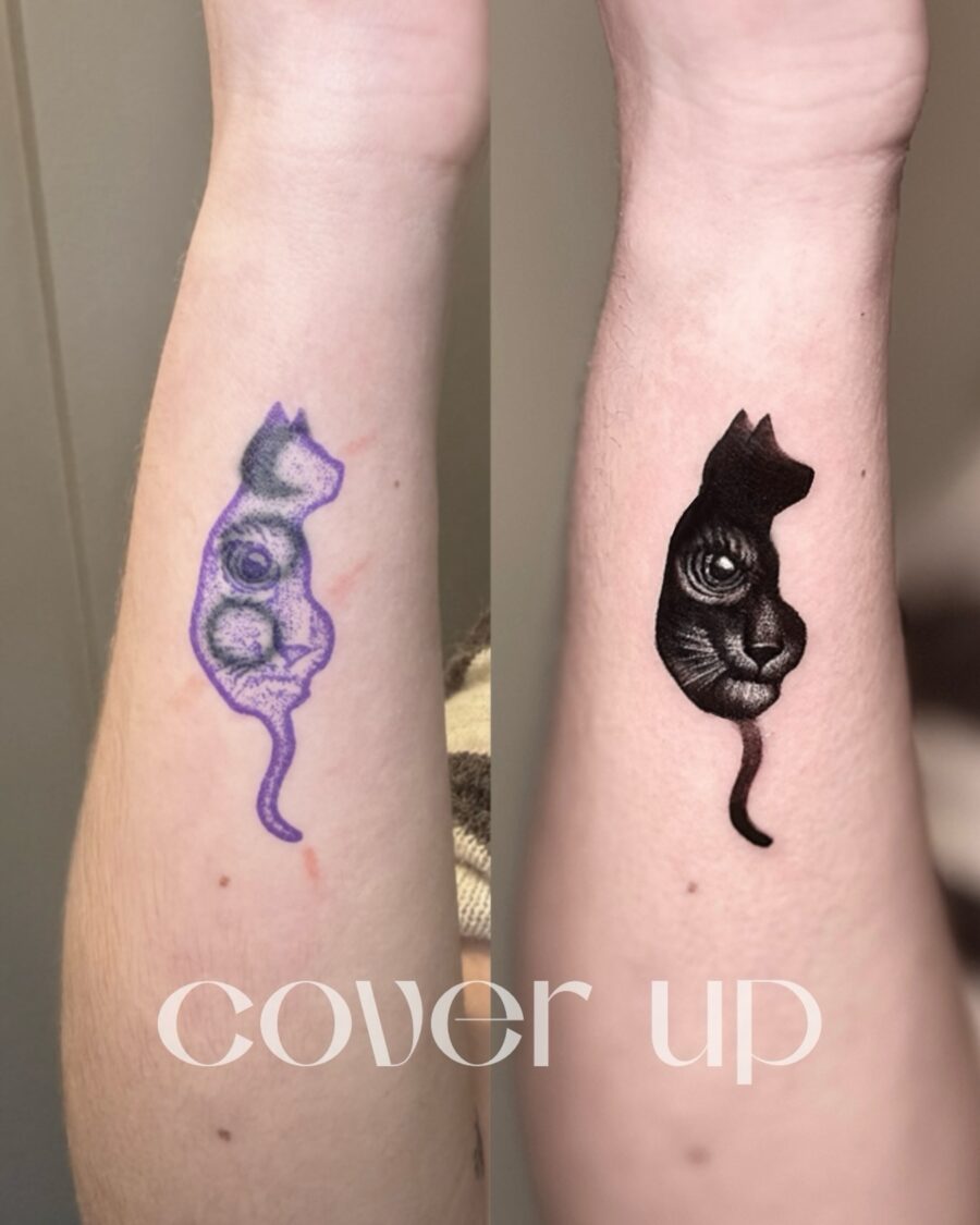 Artistic Transformation of Cat Tattoos Tattoo on skin