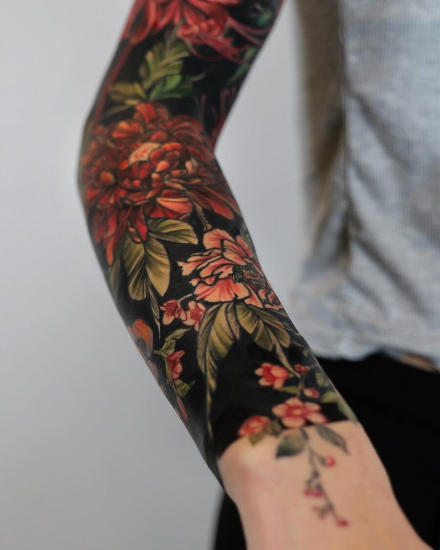 Beautiful floral cover-up tattoo on forearm Tattoo on skin