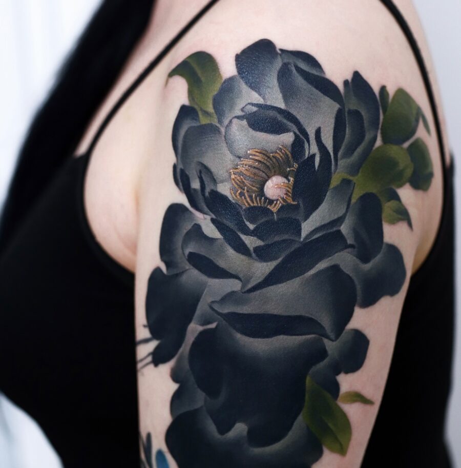 Elegant black rose tattoo cover-up design Tattoo on skin