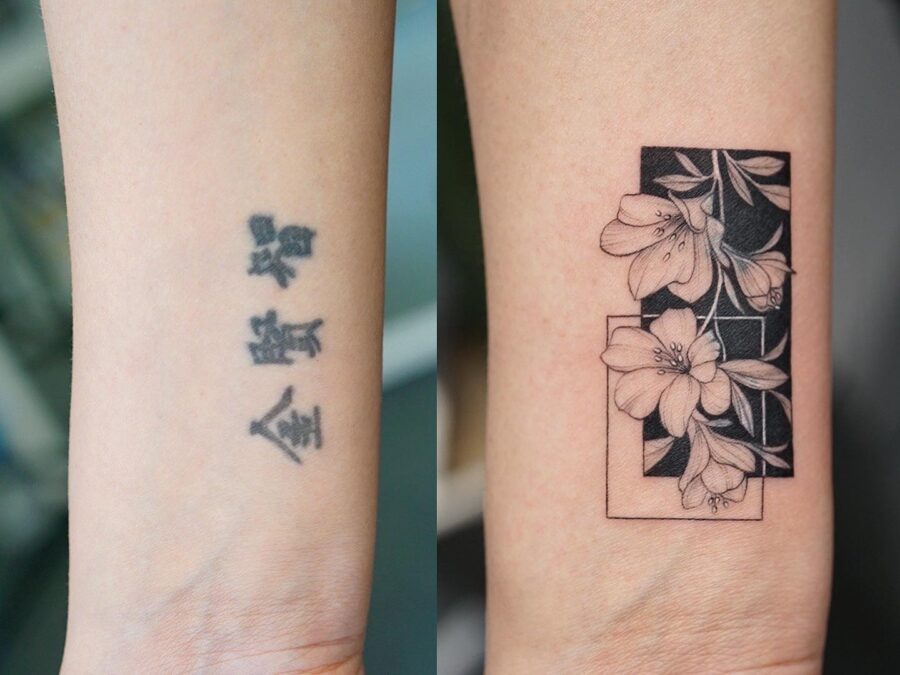 Elegant floral cover-up tattoo design Tattoo on skin