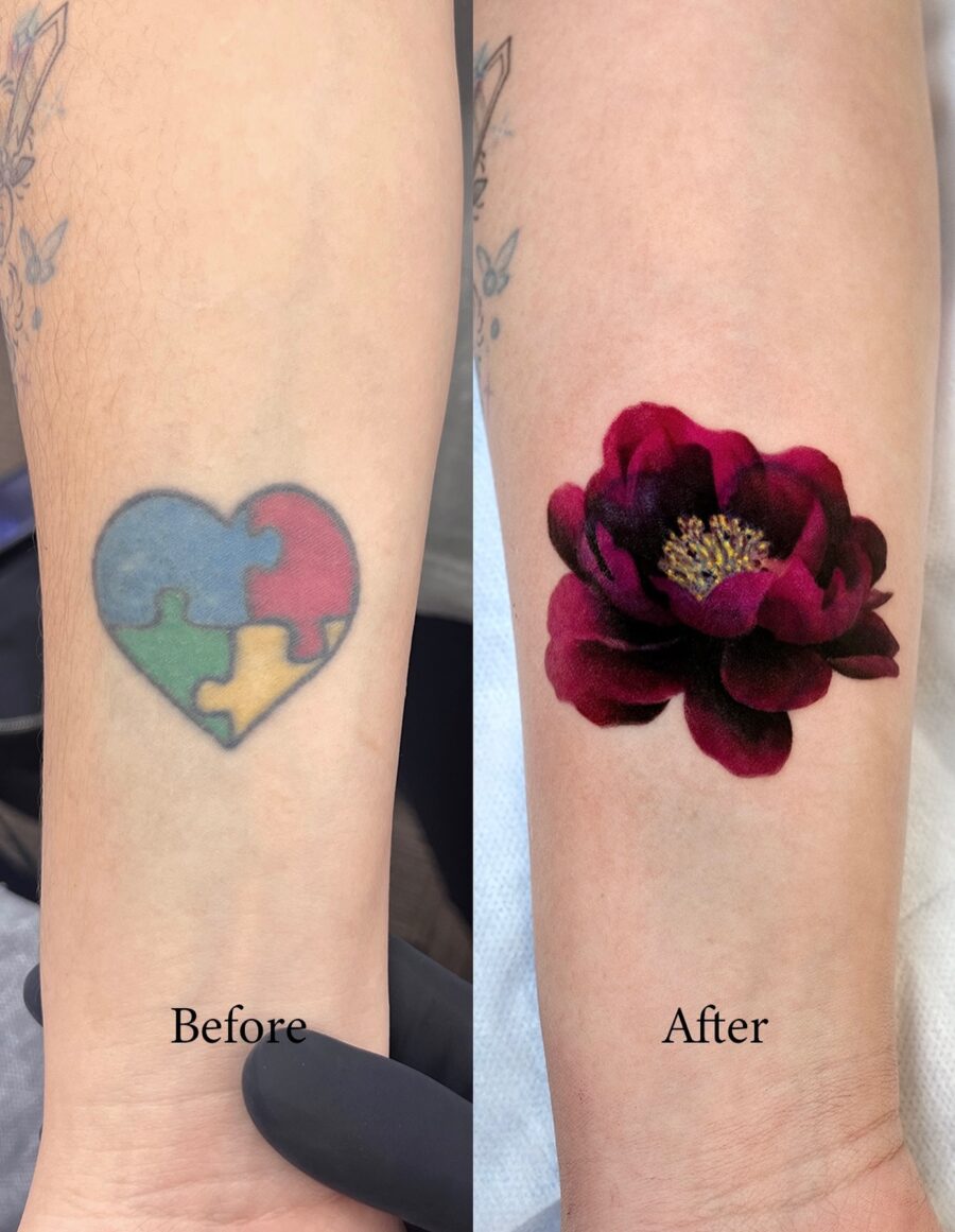 Transforming a Puzzle into a Floral Masterpiece Tattoo on skin
