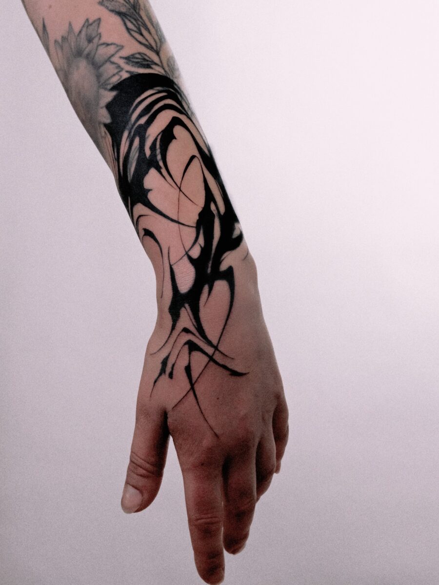 Unique Artistic Black Ink Cover-Up Tattoo Tattoo on skin