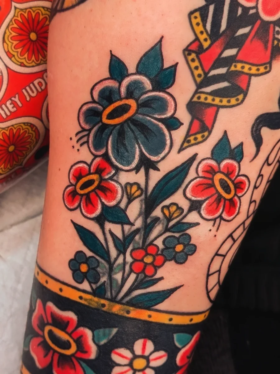 Vibrant Floral Cover-Up Tattoo Design Tattoo on skin