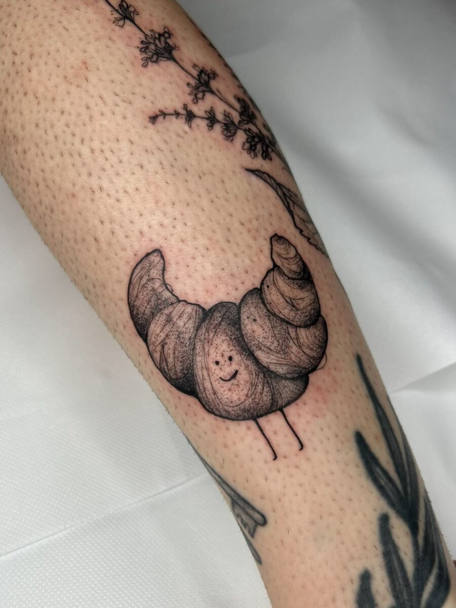 Charming happy croissant tattoo drawing croissant tattoos