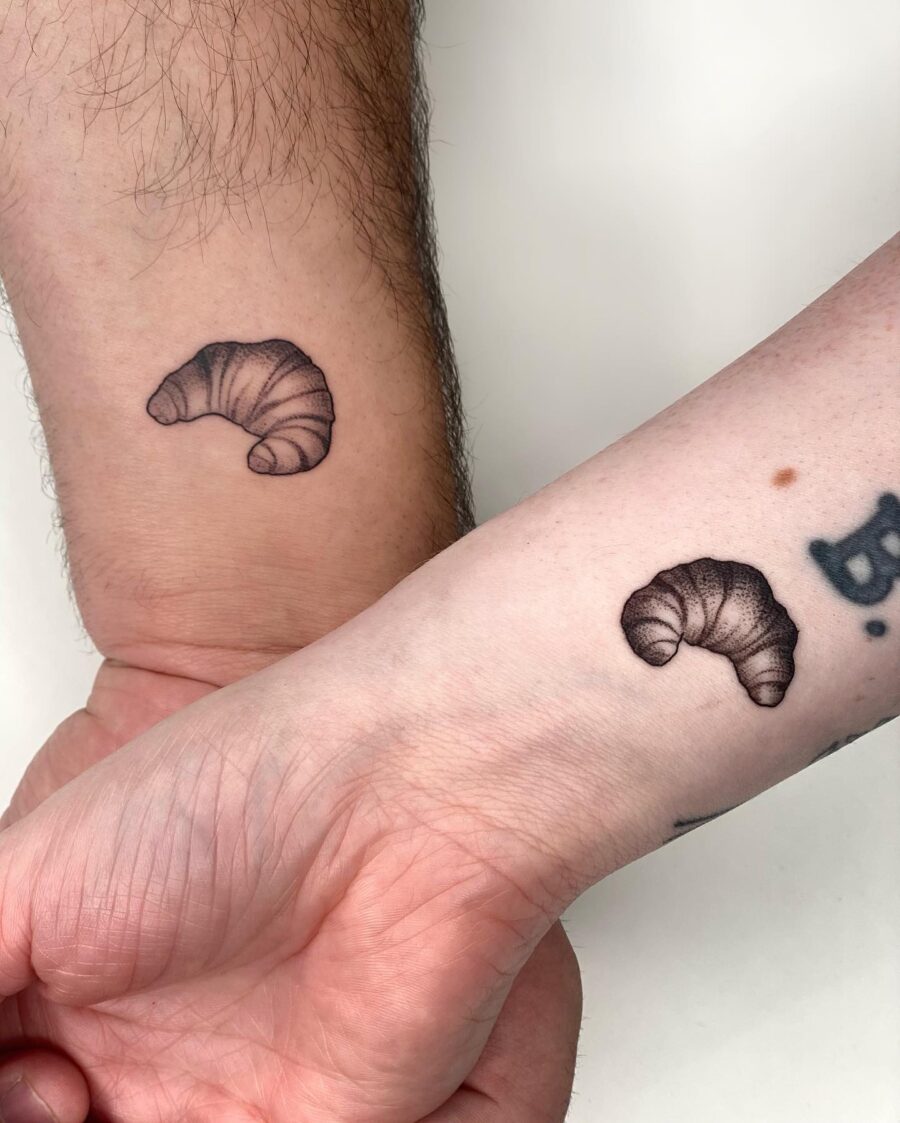 Chic Minimalist Croissant Tattoos on Forearms Tattoo on skin