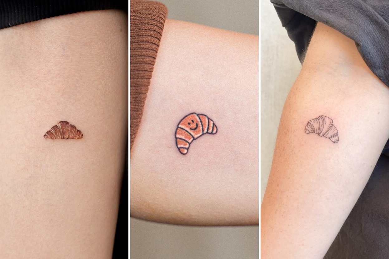 35+ Croissant Tattoo Ideas Celebrating Flaky Parisian Pastry Art Featured 3-Panel Lookbook Collage