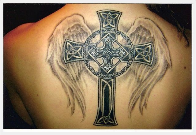 Celtic Winged Cross Tattoo on skin