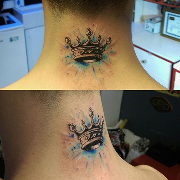 Colorful Crown Tattoo for the Neck Crown Neck Tattoo Tattoo on skin