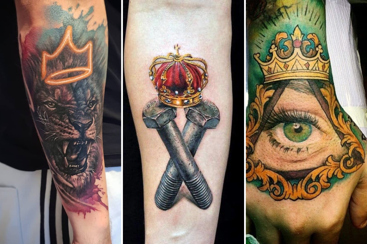 35+ Crown Tattoo Ideas Channeling Fearless Royalty, Power, and Self-Mastery Featured 3-Panel Lookbook Collage