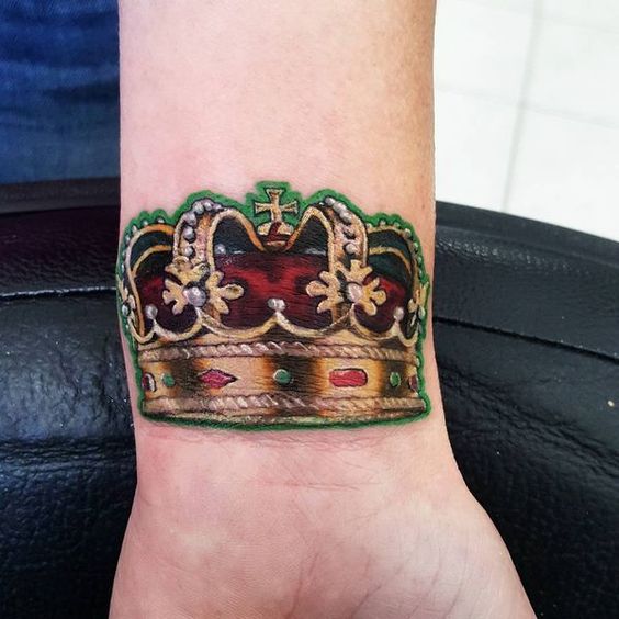 Green and Red Crown Tattoo Tattoo on skin