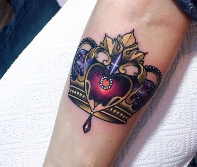 Irish Claddagh Ink with Vivid Coloring Tattoo on skin
