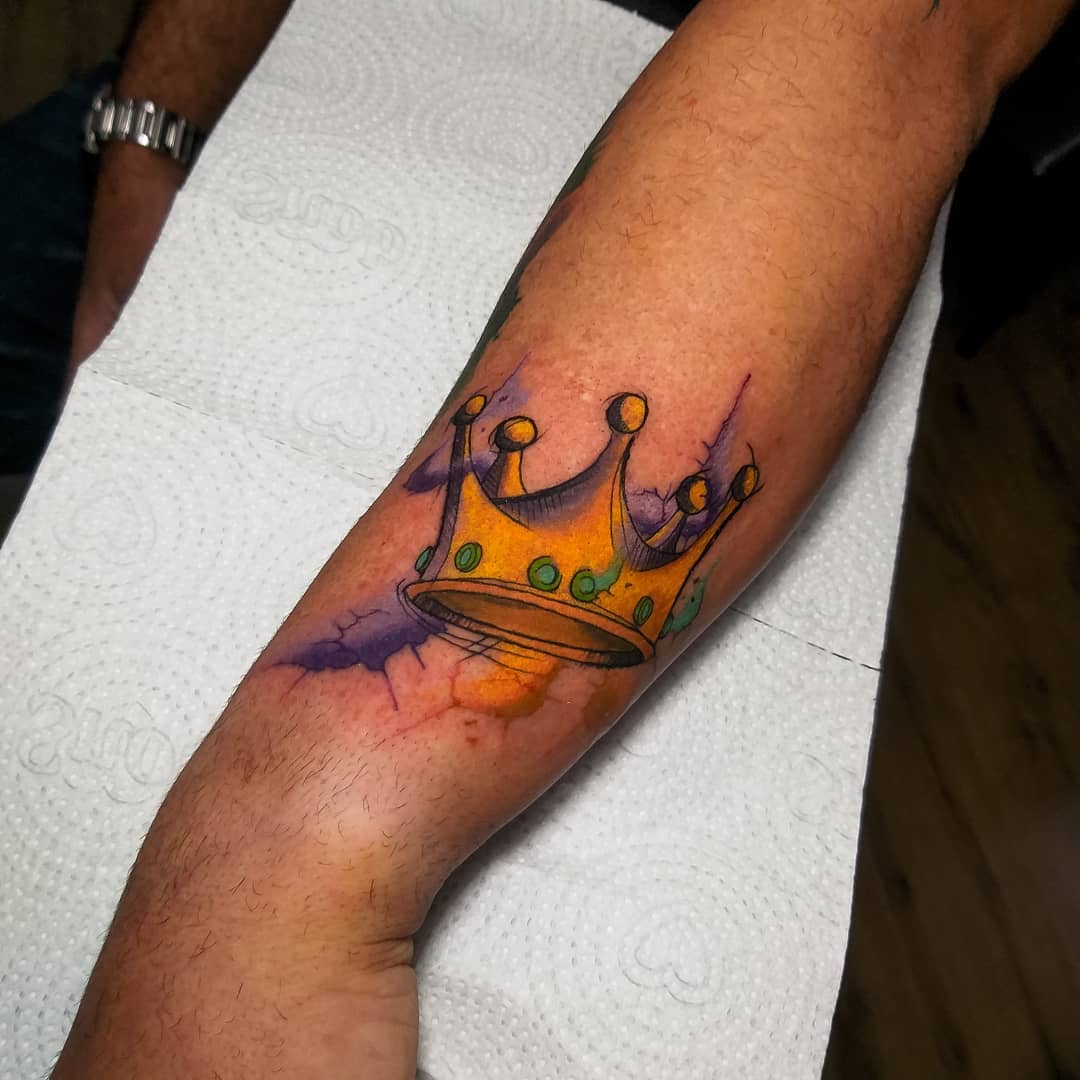 Purple and Gold Mardi Gras Crown Tattoo Tattoo on skin
