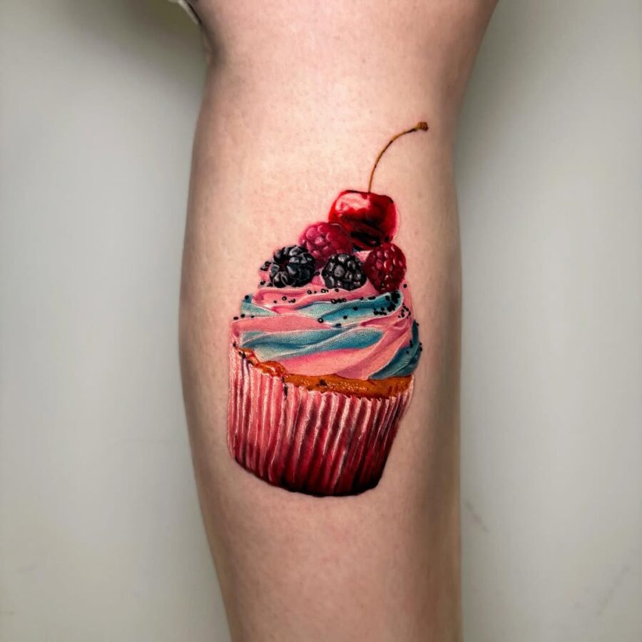 Deliciously vibrant cupcake tattoo on skin Tattoo on skin