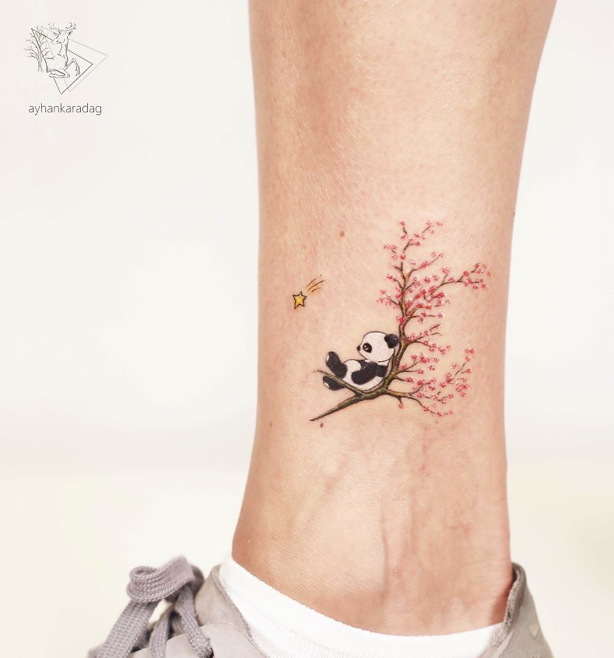 Cherry Tree Climbing Panda Tattoo Tattoo on skin