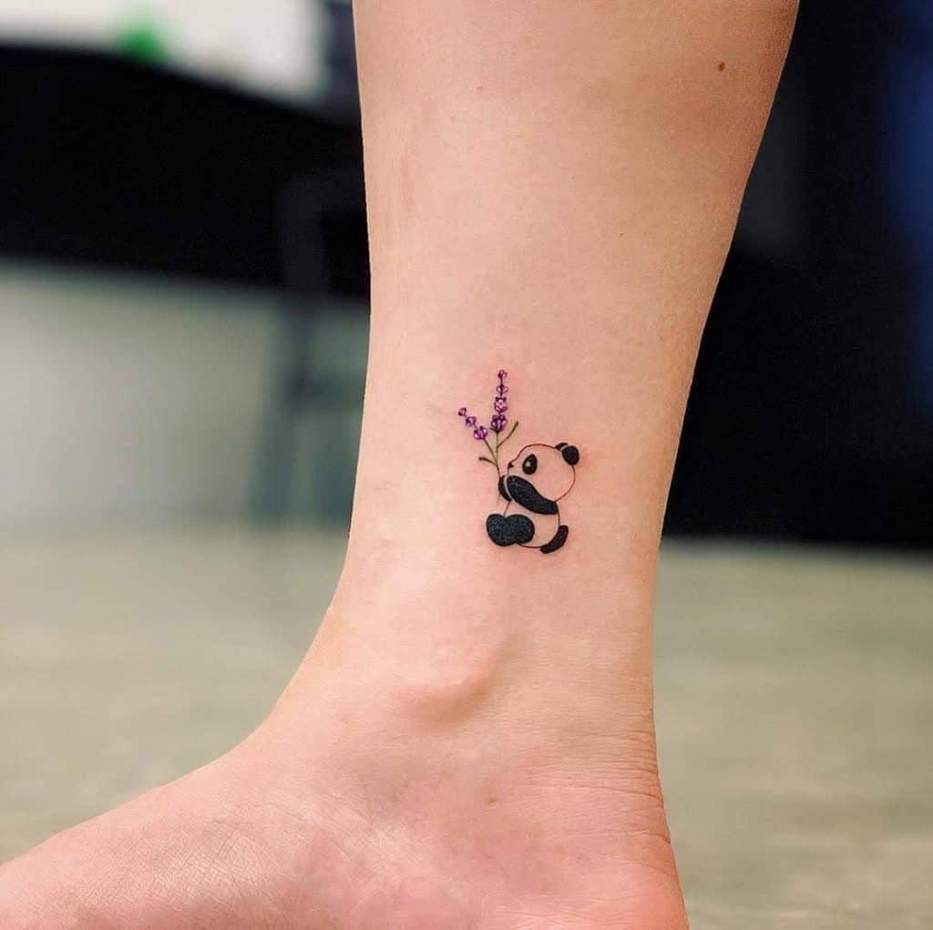 Cute Panda Tattoo With Flowers Small Tattoos Tattoo on skin