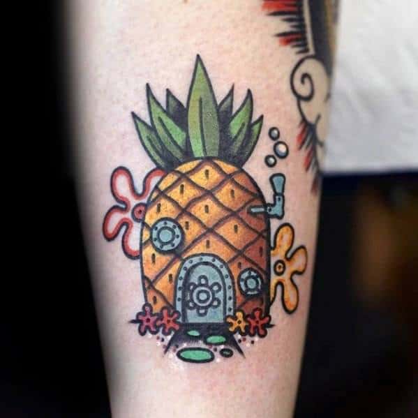 Subtle SpongeBob Tribute With a Pineapple, Small Tattoos Tattoo on skin
