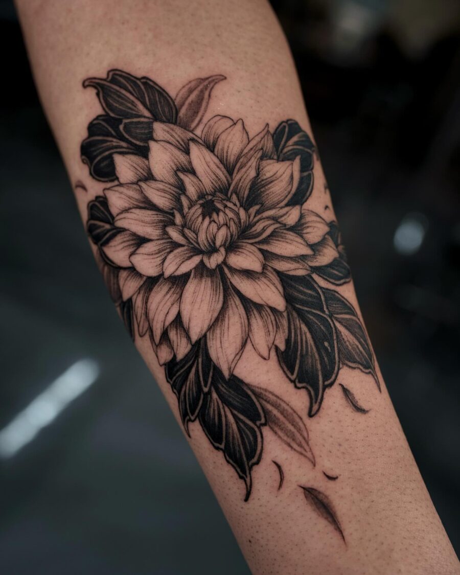 Stunning black and gray dahlia tattoo design Tattoo on skin