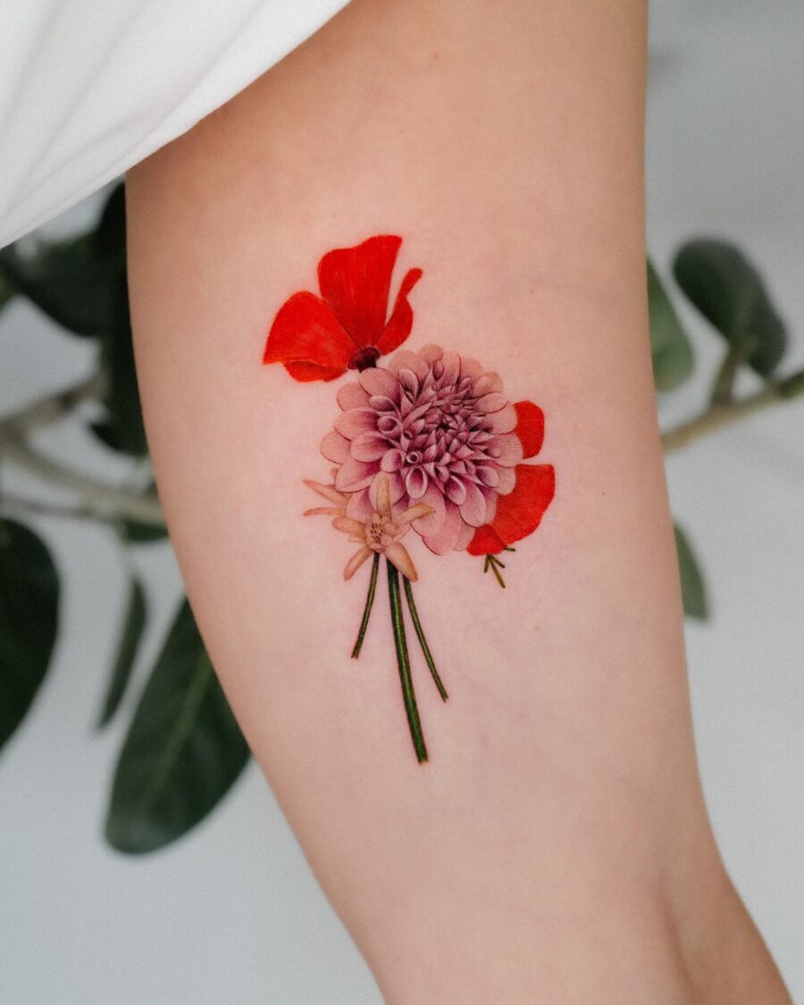Stunning dahlia and poppy tattoo design Tattoo on skin