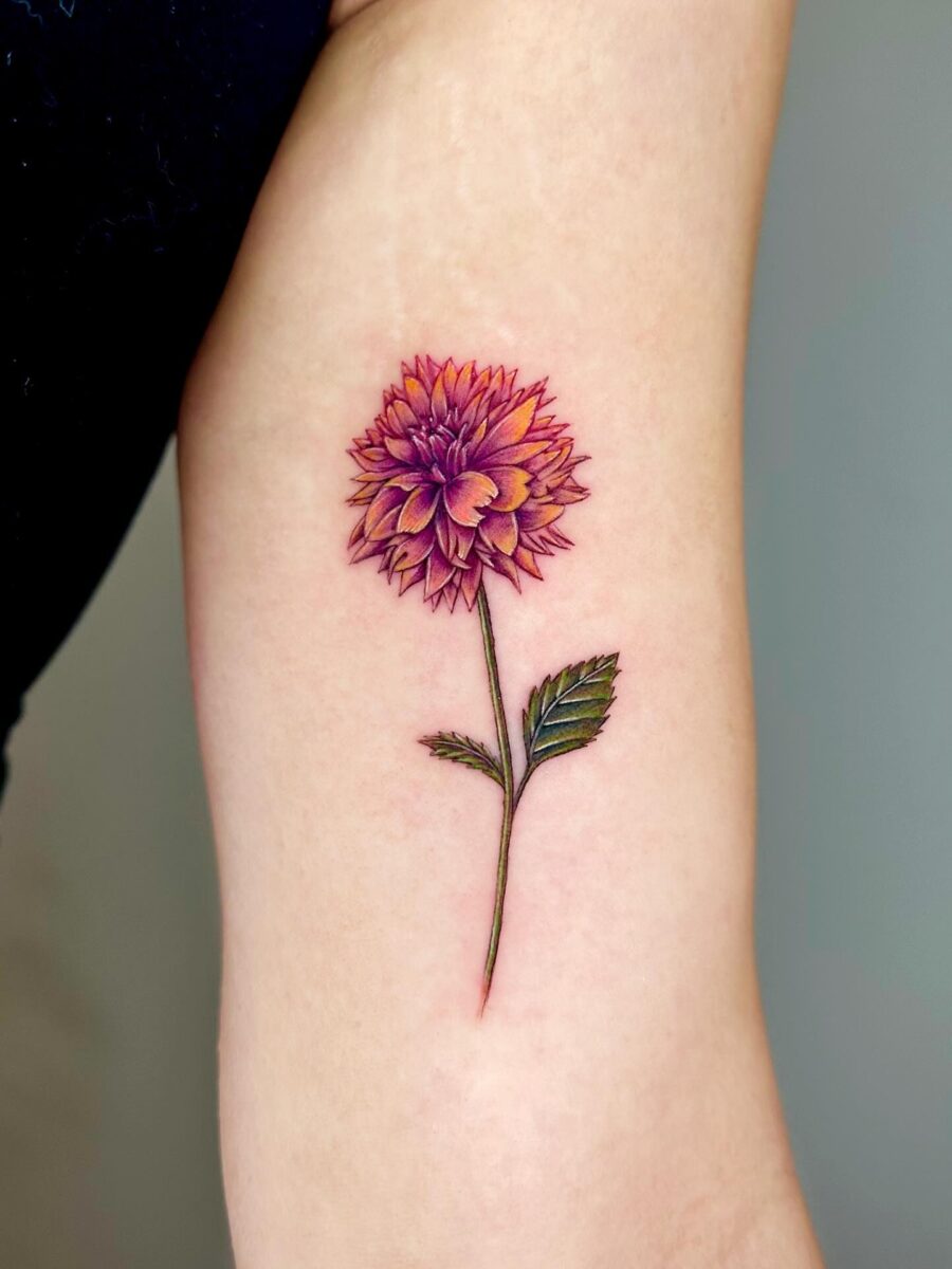 Stunning dahlia tattoo with vibrant colors Tattoo on skin
