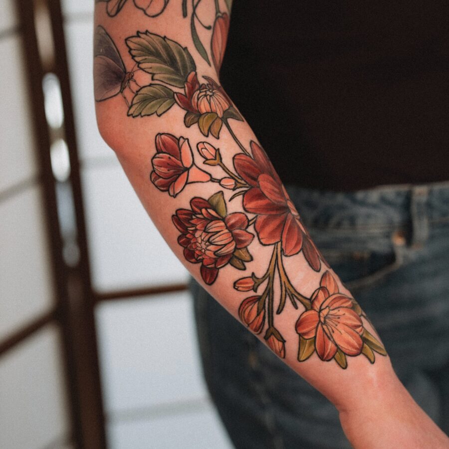 Stunning dahlia tattoos with vivid colors Tattoo on skin