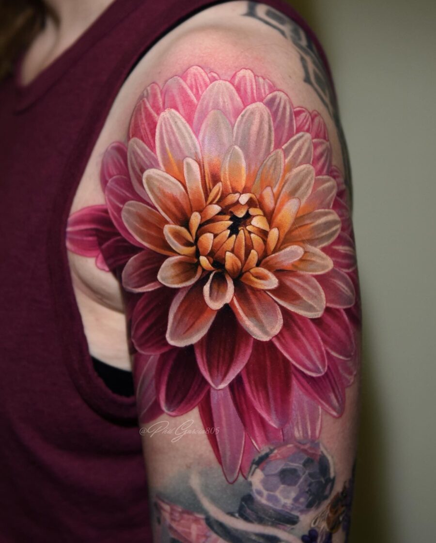 Stunning vibrant dahlia tattoo design Tattoo on skin