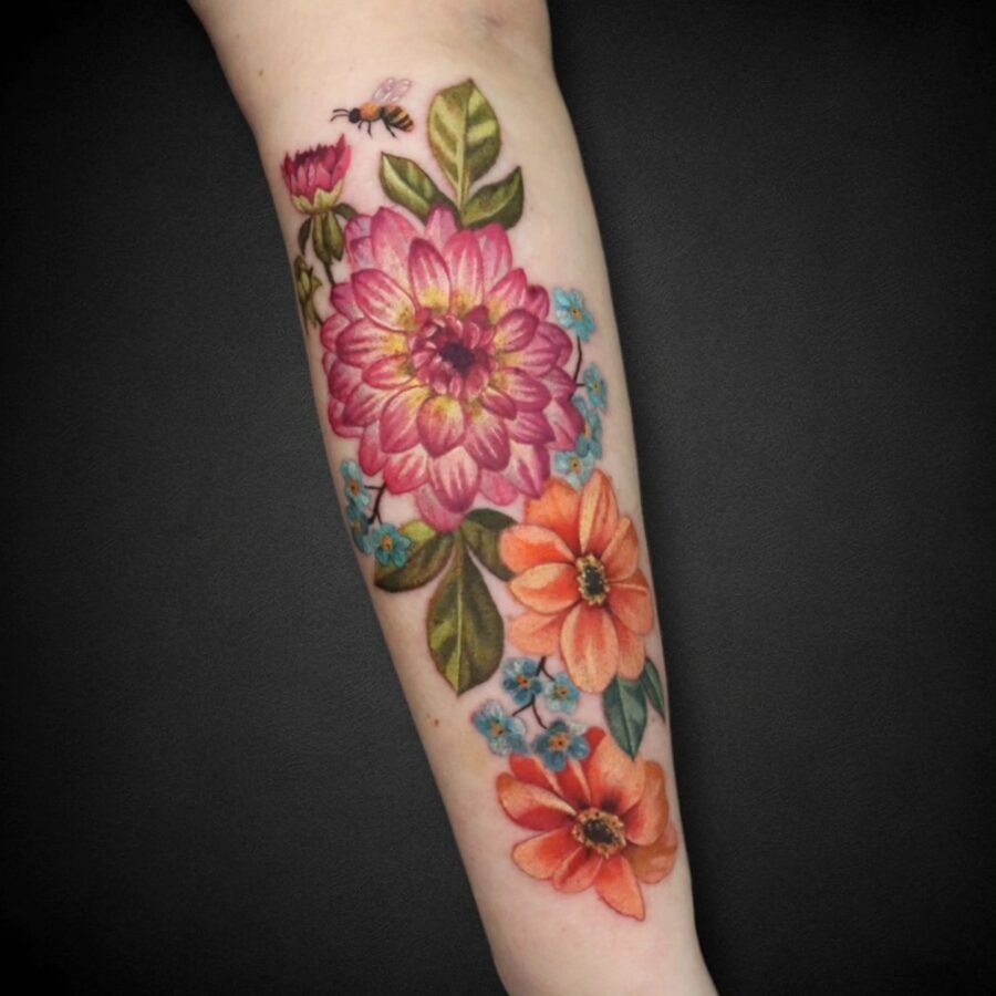 Vibrant Floral Dahlia Tattoo Design Tattoo on skin