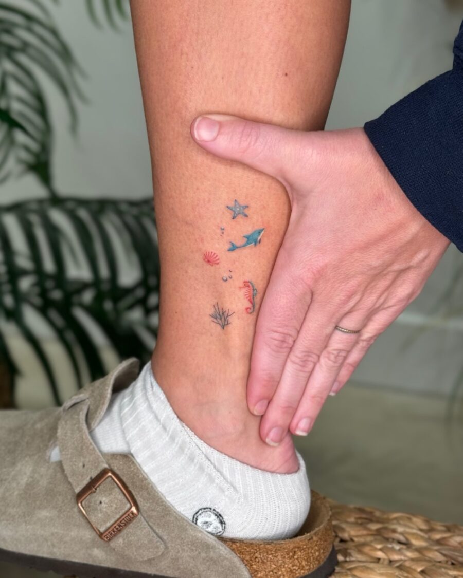 Charming aquatic-themed dainty tattoos for the ankle Tattoo on skin
