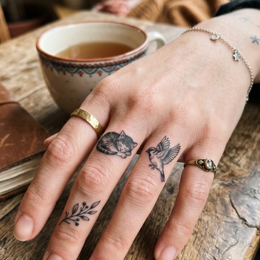 Charming Dainty Tattoos on a Hand Tattoo on skin