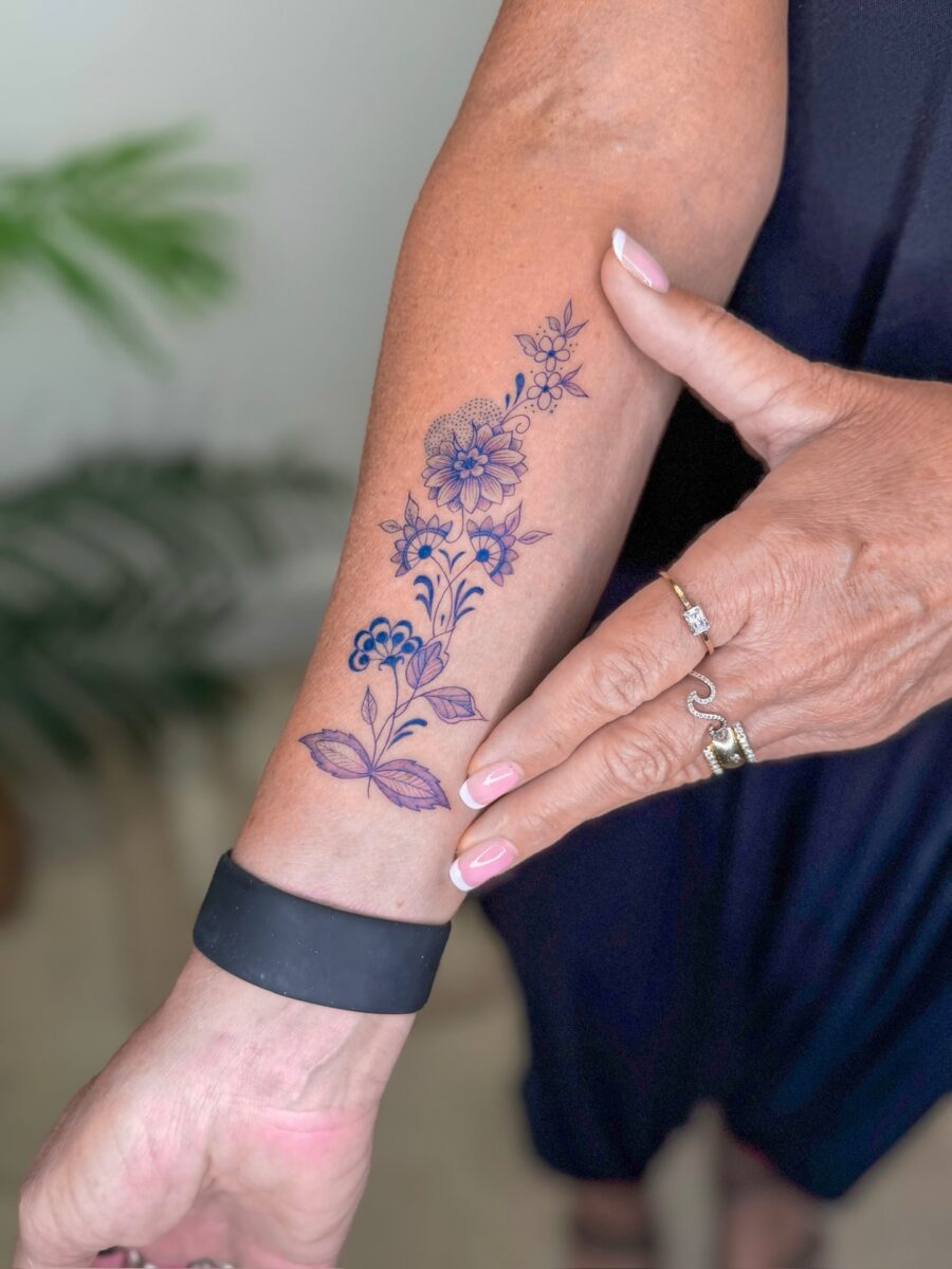 Elegant Floral Tattoo on Forearm Tattoo on skin