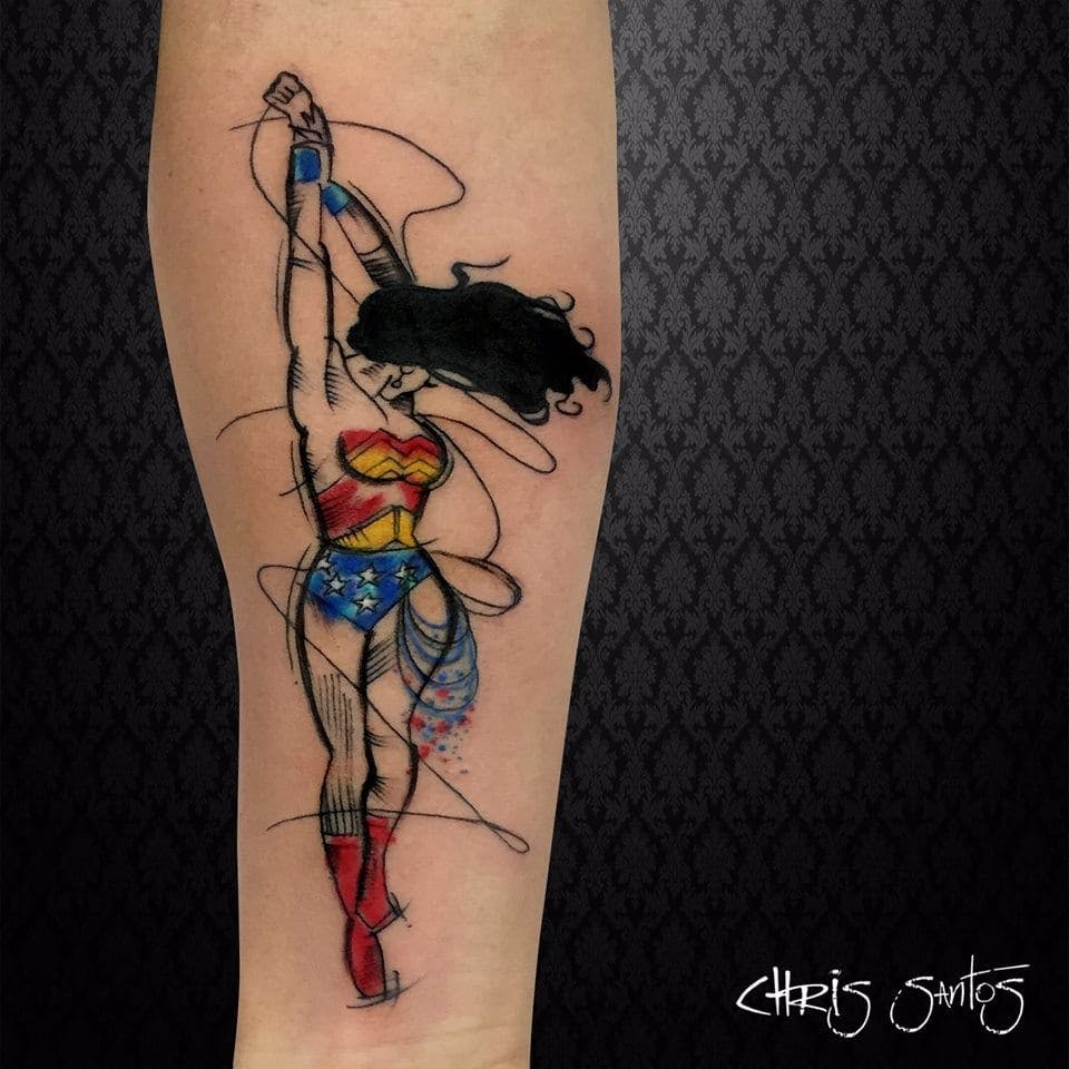 Abstract Super Woman with Lasso Tattoo Tattoo on skin