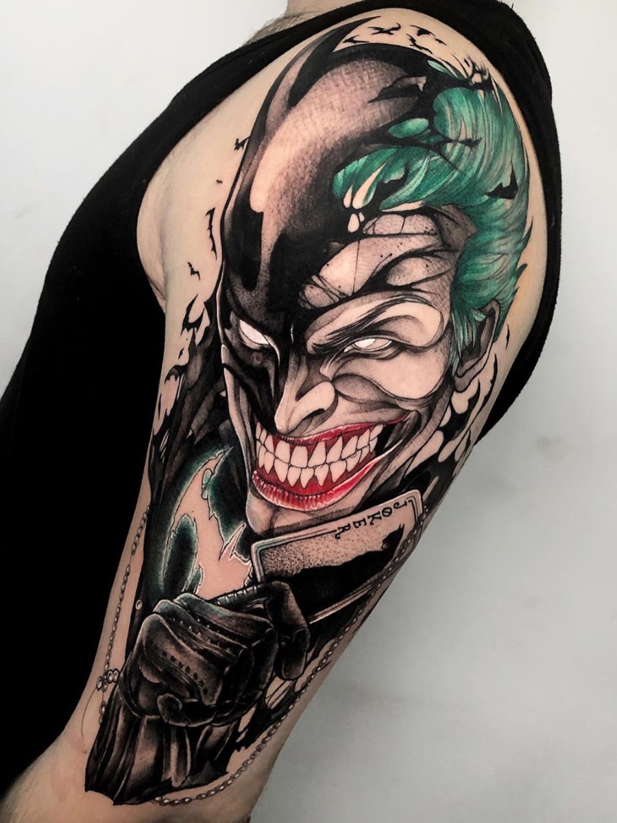 Dc Comics Batman & Joker Mash-Up Tattoo Tattoo on skin