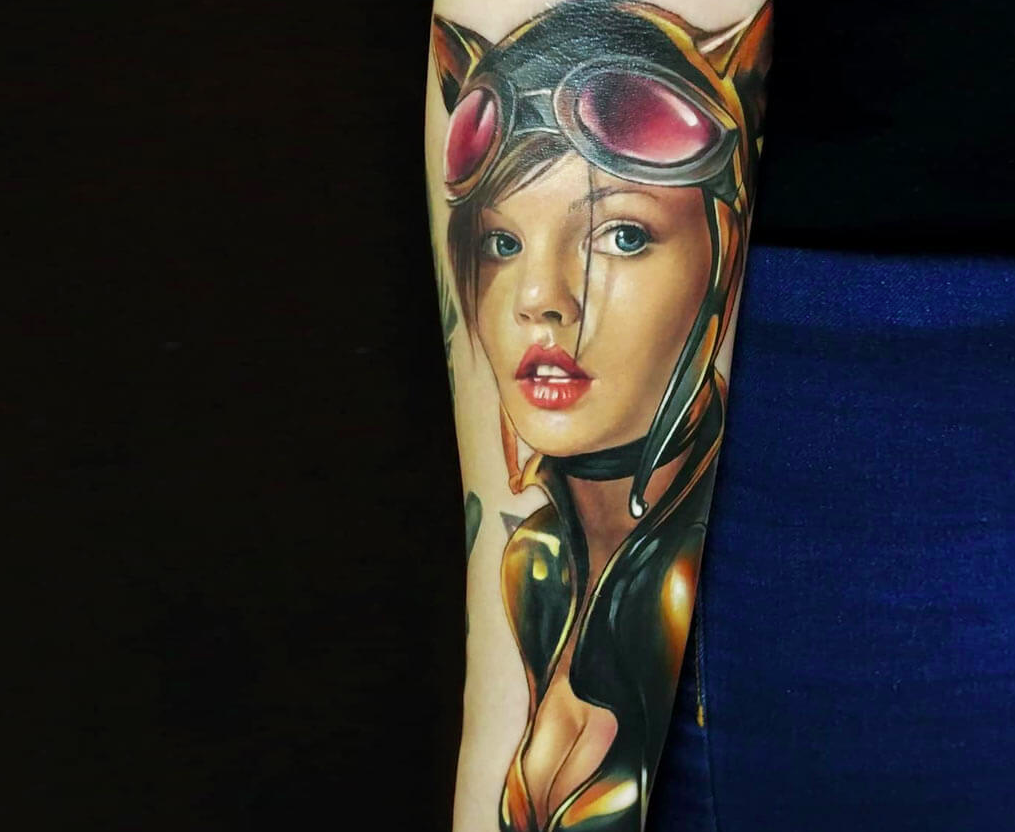 Dc Comics Beautiful Colored Cat Woman Tattoo Tattoo on skin