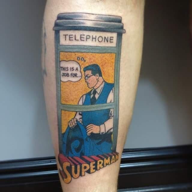 Dc Comics Clark Kent Phone Booth Tattoo Tattoo on skin