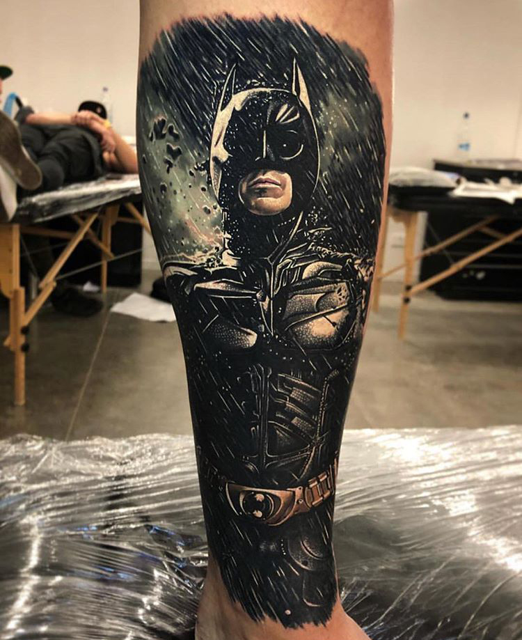 Dc Comics Large Dark Knight, Batman Leg Tattoo Tattoo on skin