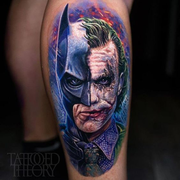Dc Comics Realistic Joker & Batman Mash-Up Tattoo Tattoo on skin
