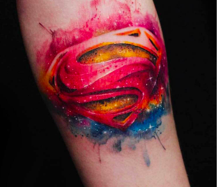 Dc Comics Watercolor Galaxy Superman Tattoo Design Logo Tattoos Tattoo on skin