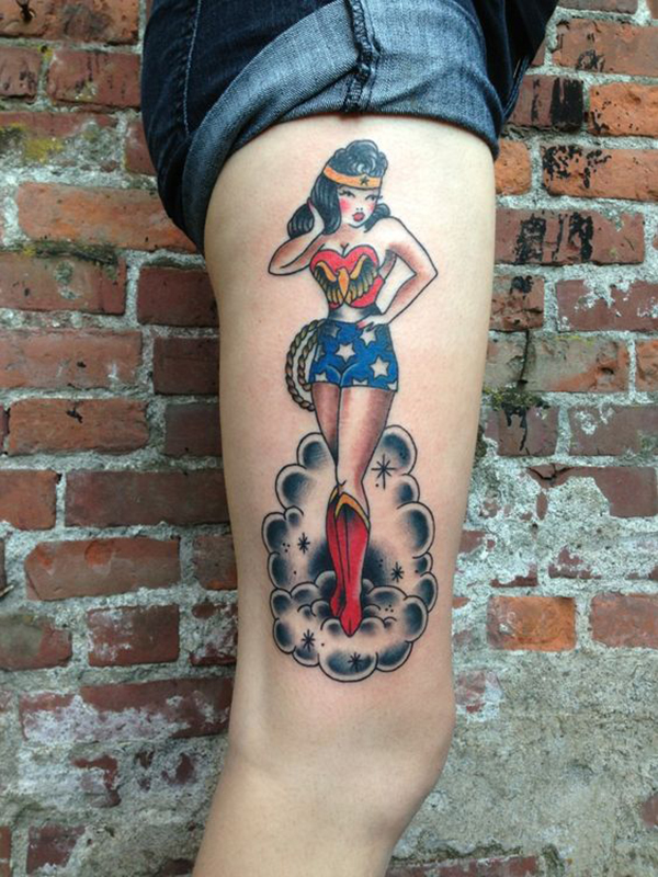 Super Woman Pin-Up Tattoo Design Tattoo on skin