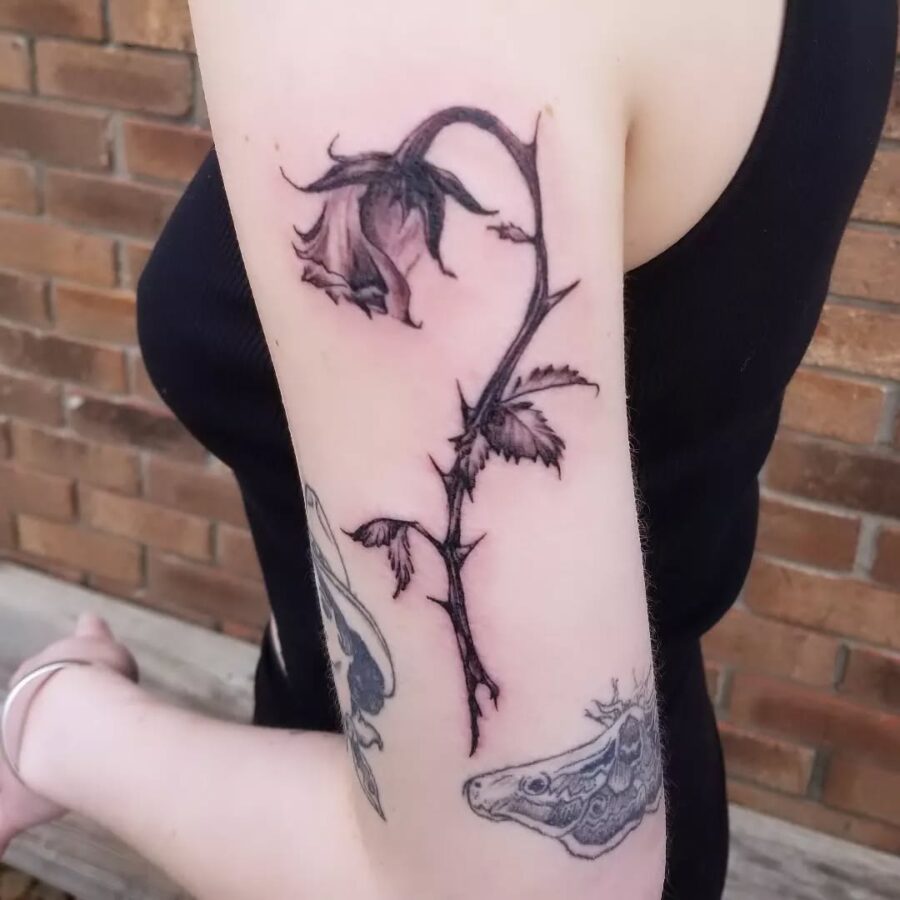 Elegant black and white dead flower tattoo Tattoo on skin