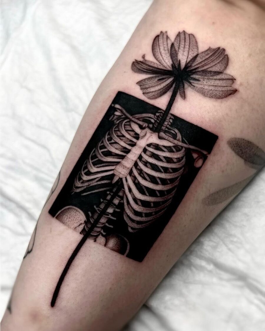 Unique skeleton and flower tattoo design concept Tattoo on skin
