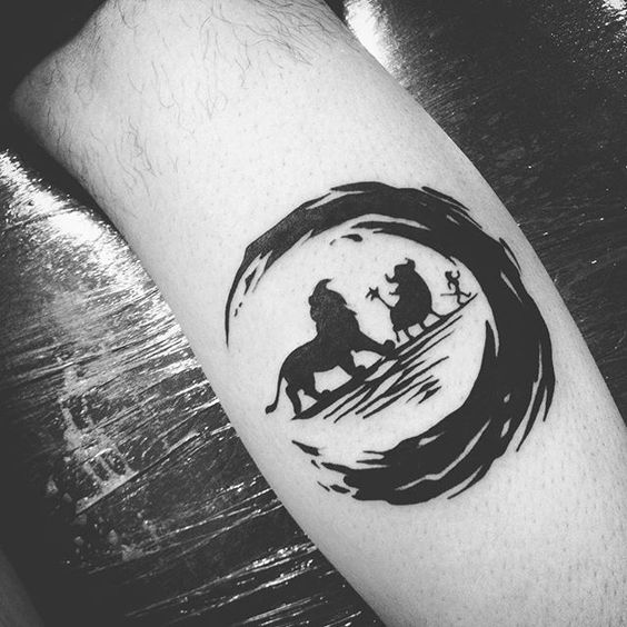 Half-Circle Mufasa-Pumbaa Shadow Tattoo Disney Tattoo Ideas disney tattoos