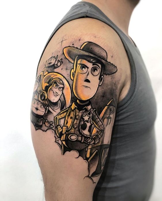 Toy Story's Woody and Buzz In Black and White Tattoos disney tattoos