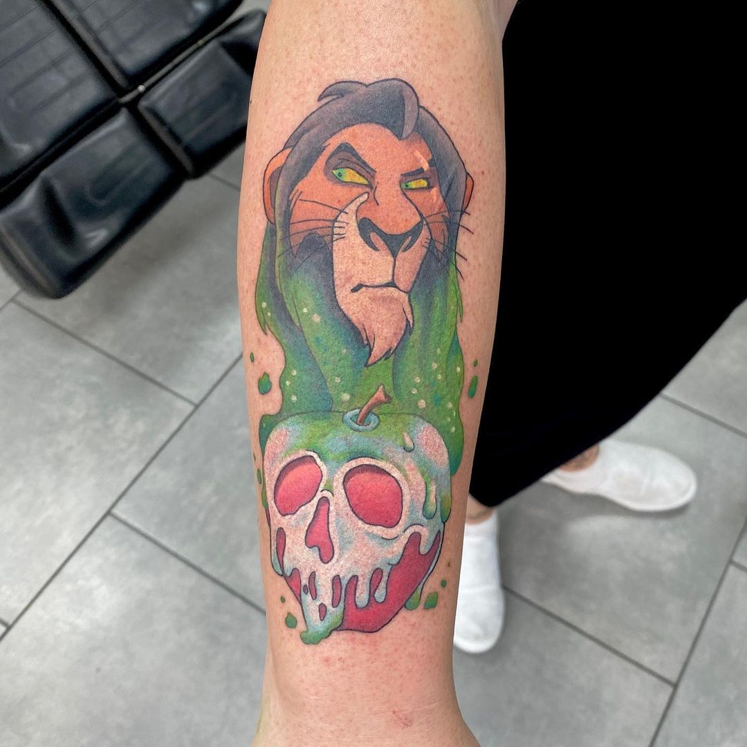 Lion King's Scar with a Flaming Skull Design Disney Tattoos Tattoo on skin