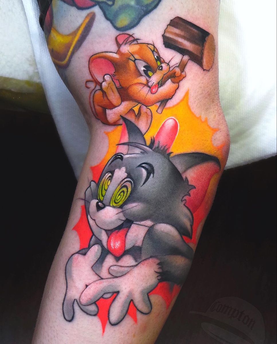 Funny Tom and Jerry Tattoo for the Nostalgic Yet Animated Drama Disney Tattoos Tattoo on skin
