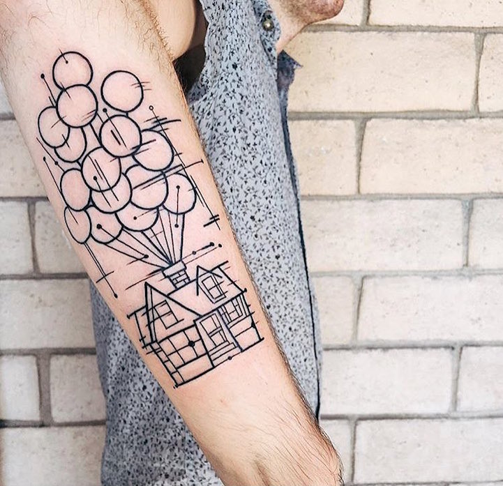 "Up" Balloon House Design for the Mushy Lovers Disney Tattoos Tattoo on skin